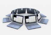 laptops in a circle formation